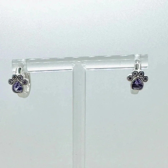 Paw Print Zircon Hoop Earrings Purple & Blue Bundle - Picture 6 of 7